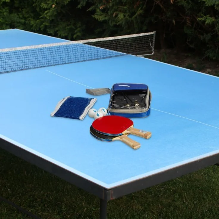 Relaxdays Tischtennis-Set inkl. 2 Schläger, 3 Tischtennisbälle, Tischtennisnetz & Reissverschlusstasche, Kunststoff rot / schwarz – Bild 2