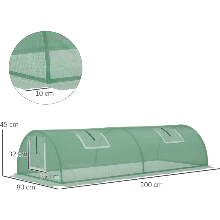 Wohnora-Mini Tunnelgewächshaus Foliengewächshaus mit Mesh Fenster UV-beständig PE Folie grün 200x80x45cm ideal für Gartenpflanzen,H 45cm x T 200cm x B 80cm