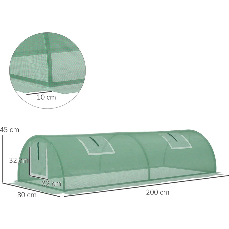 Wohnora-Mini Tunnelgewächshaus Foliengewächshaus mit Mesh Fenster UV-beständig PE Folie grün 200x80x45cm ideal für Gartenpflanzen,H 45cm x T 200cm x B 80cm – Bild 1