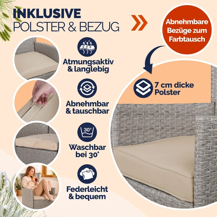 CASARIA® Polyrattan Gartenstühle 4er Set Creme – Bild 4
