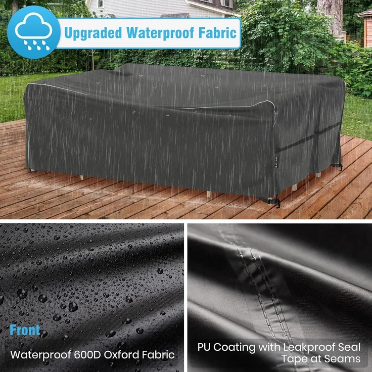 Velway Gartenmöbel Abdeckung Wasserdicht 270 x 180 x 71 cm - Winddicht Schutzhülle mit Reflektierender Streifen 600D Oxford Möbelsets Abdeckung Staubfest Abdeckhauben für Gartentisch Sitzgruppe Schwarz – Bild 4
