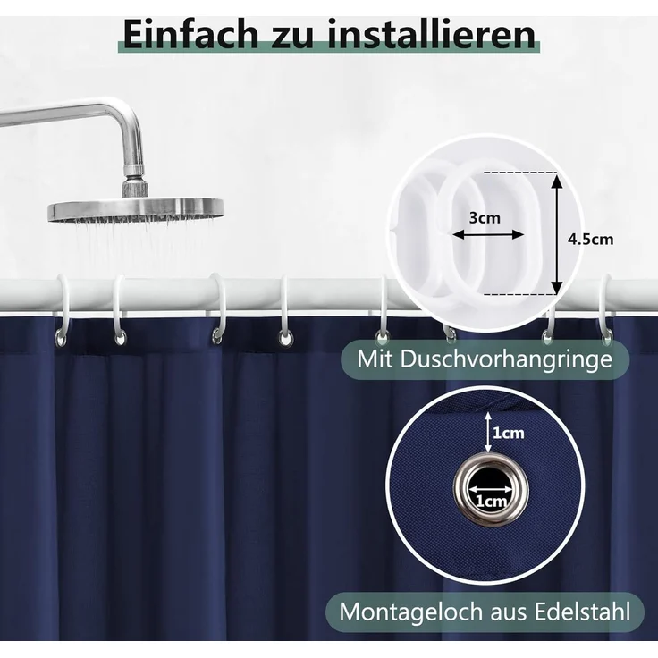 Duschvorhang 180x220 cm Anti-schimmel Badvorhang PVC Wasserabweisend Dunkelblau – Bild 4