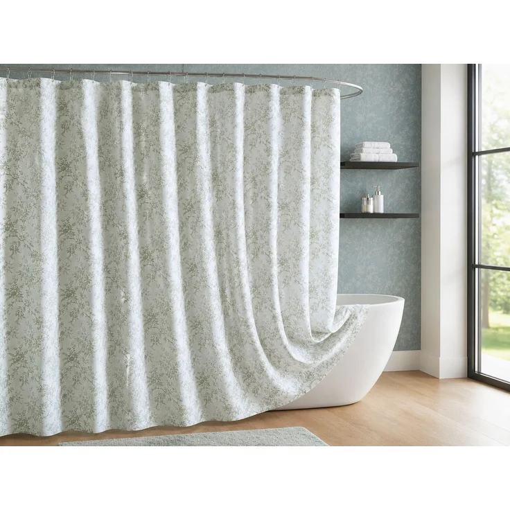 Duschvorhang mit Blumenmuster wasserabweisend und schimmelhemmend Grün, 150x200 cm – Bild 2