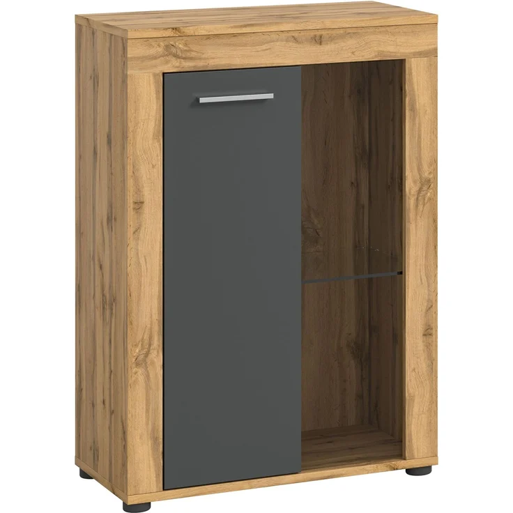 xonox. home Wohnen Jam X8BN1T40 Vitrine Glasvitrine Dekoschrank Glas-Kommode in Wotan Eiche Melamin/grau Nachbildung, ca. B/H/T: 600 x 86 x 35 cm – Bild 6