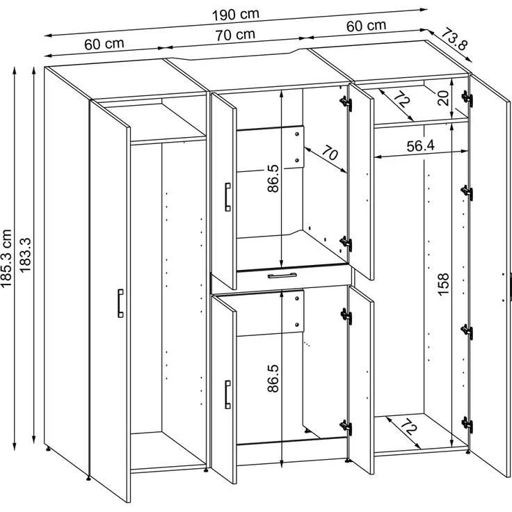 Roomart Waschmaschinenschrank - DORA-I- 190 cm breit - Wasch- & Trocknerschrank mit 2 Hochschränken, Türen & Ausziehbrett, Waschmaschinen-Überbau für Waschküche & Hauswirtschaftsraum • Schwarz-Eiche – Bild 7