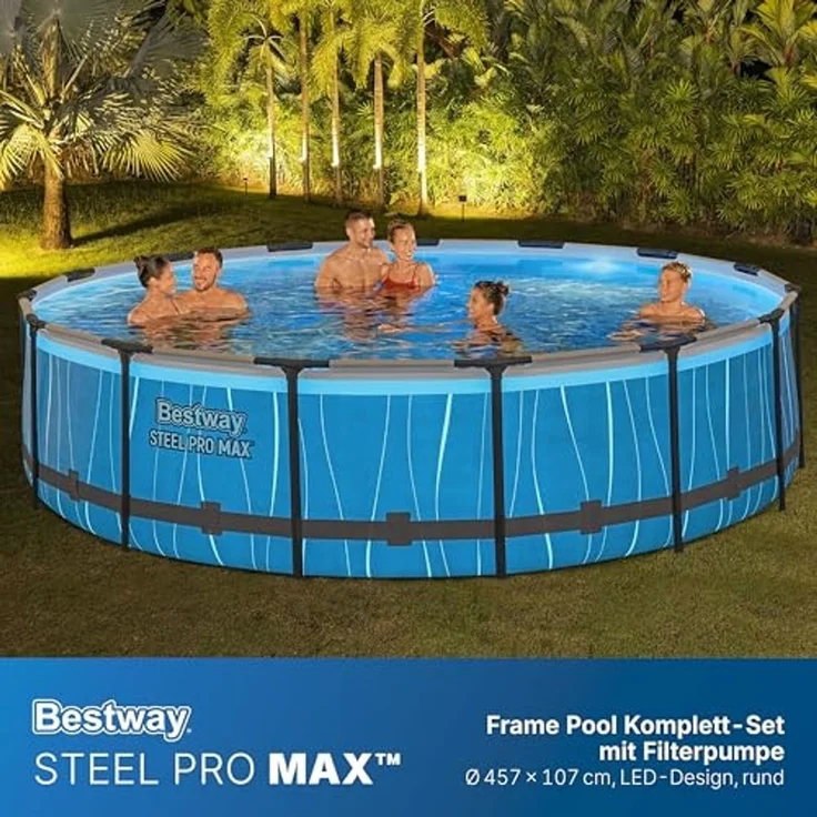 Steel Pro MAX™ Frame Pool Komplett-Set mit Filterpumpe Ø 457 x 107 cm, LED-Design, rund – Bild 3