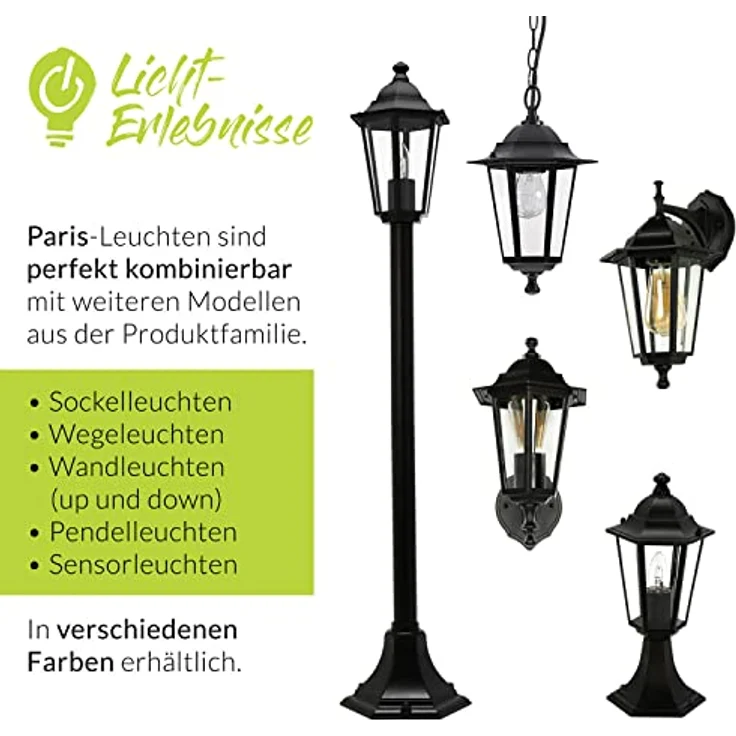 Licht-Erlebnisse PARIS, Außenleuchte aus Aluminium und Glas, Schwarz, IP44, rustikale Wandlaterne für Terrasse und Balkon, H:36 cm, E27 Fassung – Bild 3