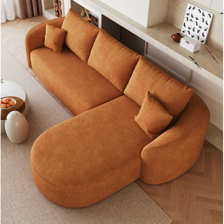 Ecksofa 266×168×85 cm in Orange mit weichem Stoffbezug und hochelastischer Schaumstoffpolsterung – Bild 3