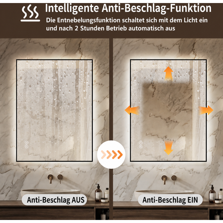 Badezimmerspiegel 50x70 cm mit LED-Hintergrundbeleuchtung, Aluminiumrahmen und Anti-Beschlag-Funktion – Bild 7