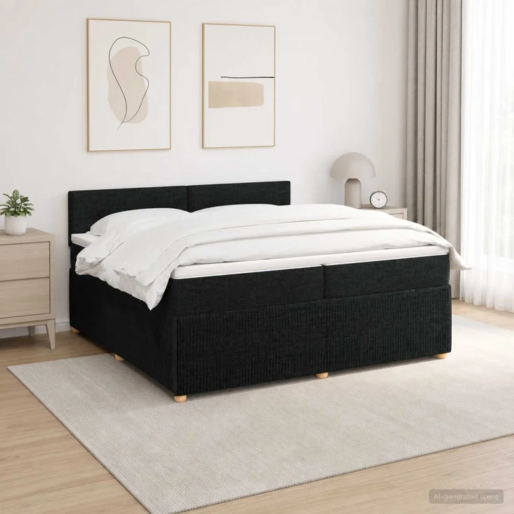 vidaXL Boxspringbett mit Matratze Schwarz 200 x 200 cm Stoff 3453011 – Bild 1