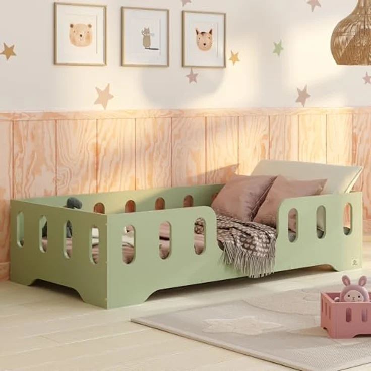 smartwood Kinderbett Bodenbett 100x200 mit Rausfallschutz & Lattenrost - Grün - Kinder Montessori Bett TILA 2 mit glatten Kanten - Betten für schnelle Montage - Bis 230 kg belastbar – Bild 2