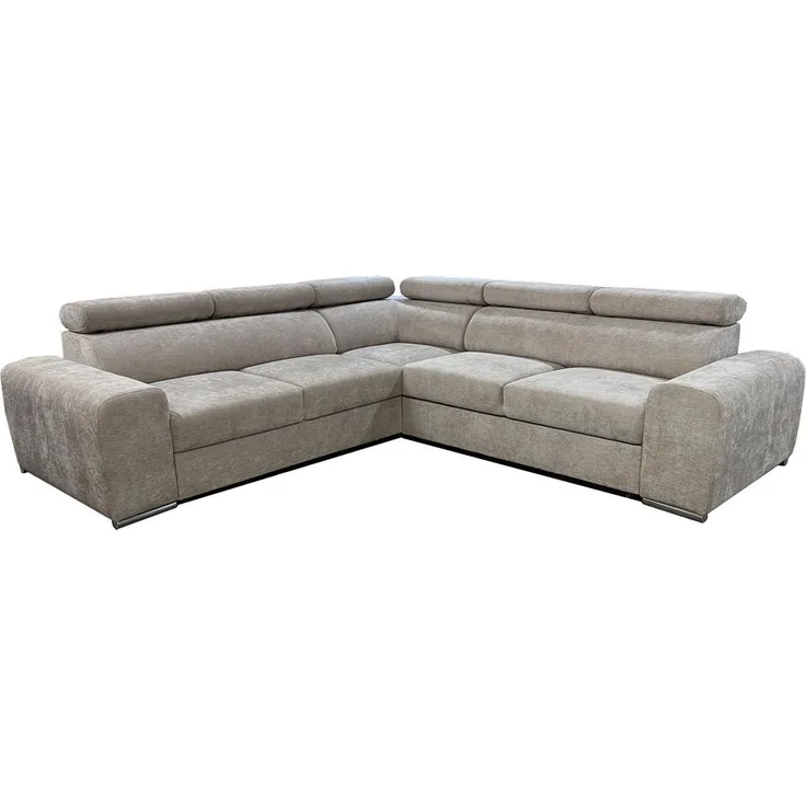 Wohnero24 Ecksofa PAVONE 3 260 x 260 cm – Chenille Sofa Beige/Hellgrau mit Schlaffunktion 190 x 125 cm, Bettkasten & verstellbaren Kopfstützen