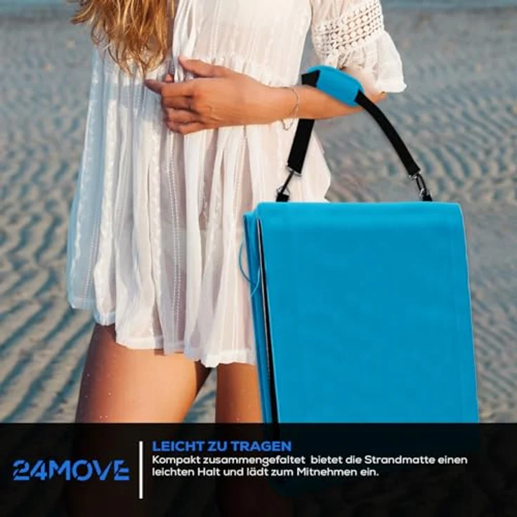 24Move Strandtuch, Strandmatte, Klappbare Campingliege, Tragetasche, (für Urlaub oder Garten), faktbar zur Tasche und Gurt, 1er, blau, Strandtuch – Bild 7