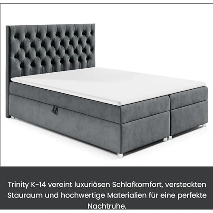 Best For Home Boxbett Trinity K-14, Graphit, 200x200 cm, Boxspringbett mit Bettkasten und 18 cm hoher Matratze – Bild 7