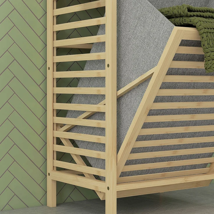 Badregal 44 x 33 x 160 cm aus lackiertem Bambus mit 3 Ablagen und kippbarem Wäschekorb – Bild 8
