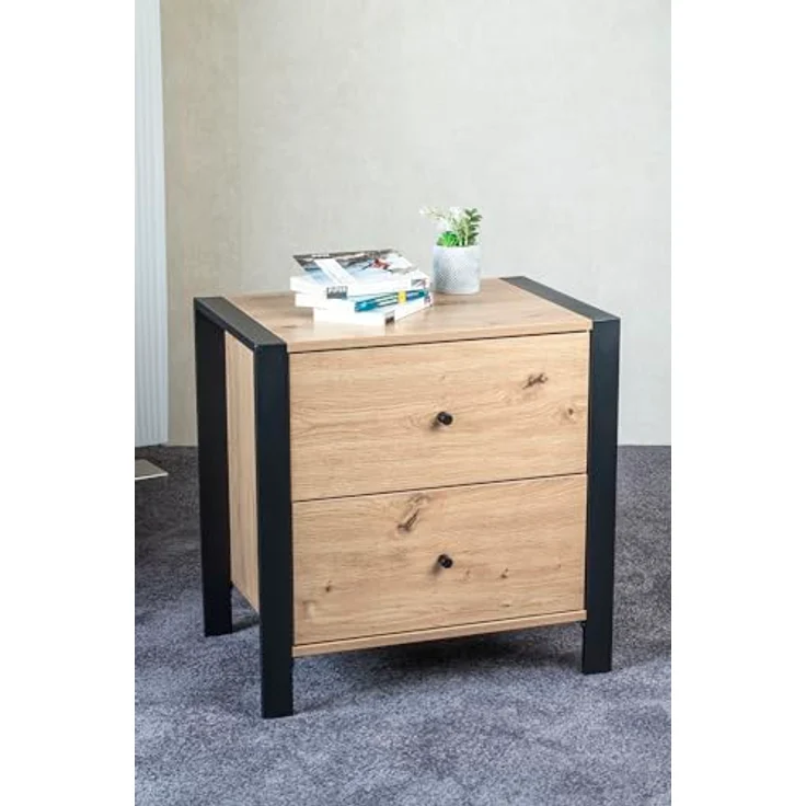 XXXL Nachtschrank, Schwarz, Eiche, Metall, 2 Schubladen mit Soft-Close-System, 60x60x42 cm, Schlafzimmer Möbel – Bild 2