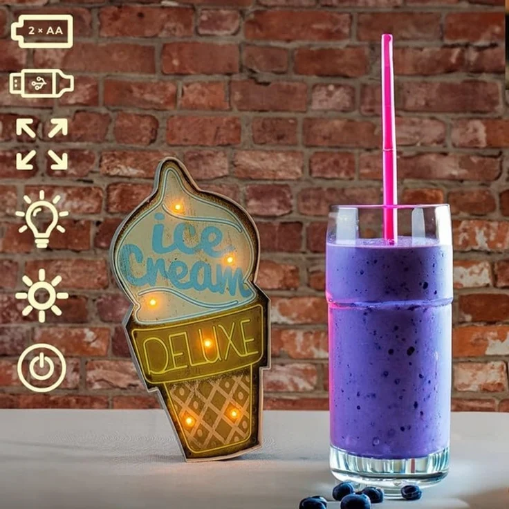 Forever Light Retro Metallschild LED „Ice Cream“ USB Wanddeko – Bild 2