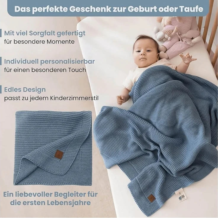 Babydecke Baby Strickdecke, Babydecke, Weich & Atmungsaktiv, 80x100cm, Rauchblau, Little Dedi – Bild 3