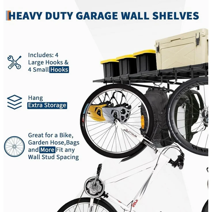GarveeMore Schwerlastregal Garagen 2er-Pack mit Haken,Tragkraft 181 kg, Wandregal für die Garage,Werkstatt und Schuppen -Montageset – Bild 3