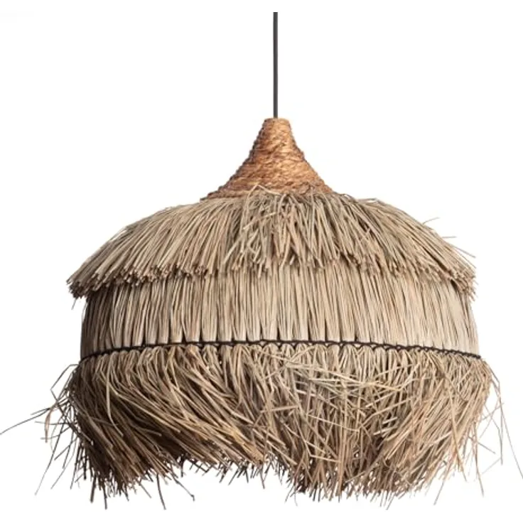 LEDKIA LIGHTING ILUZZIA Pendelleuchte aus Rattan, E27 Fassung, Schwarz, Höhe 210 cm, Durchmesser 50 cm