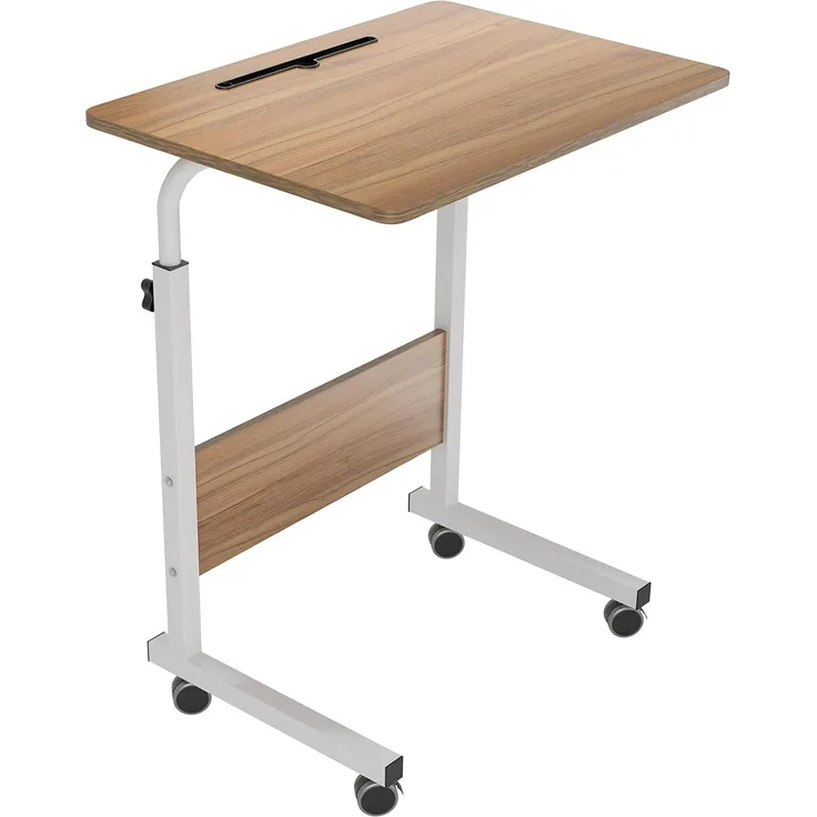 sogesfurniture höhenverstellbar Laptoptisch Computertisch mit Tablet Steckplatz, 60 * 40cm PC Tisch Sofatisch Pflegetisch Beistelltisch mit Rollen, Eiche 05#3-60OK-BH