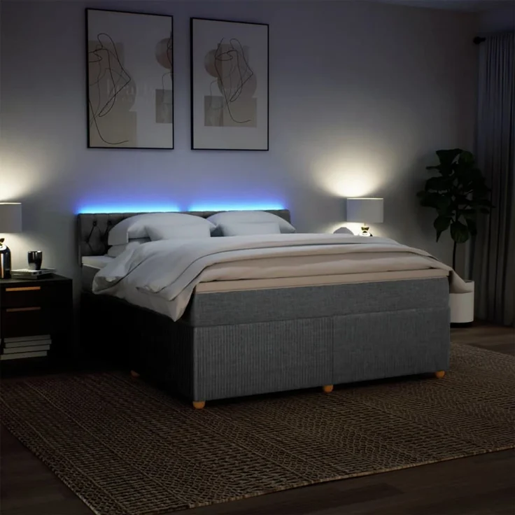 vidaXL Boxspringbett mit Matratze Hellgrau 180x200 cm Stoff 3289842 – Bild 5