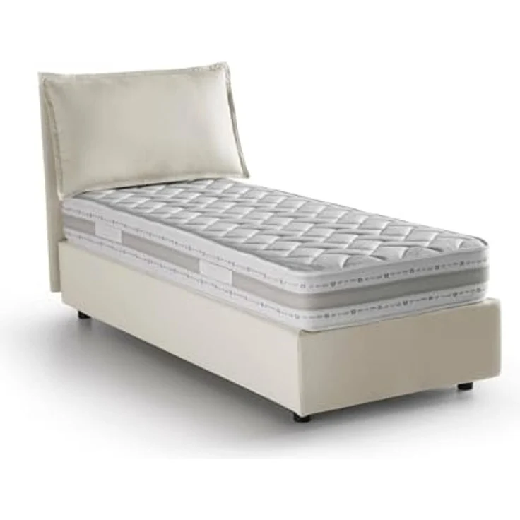 Talamo Italia - Penelope Einzelbett, Bettkasten mit Stoffbezug, 100 % Made in Italy, Öffnung vorne, inklusive Matratze 90 x 190 cm, Beige – Bild 3
