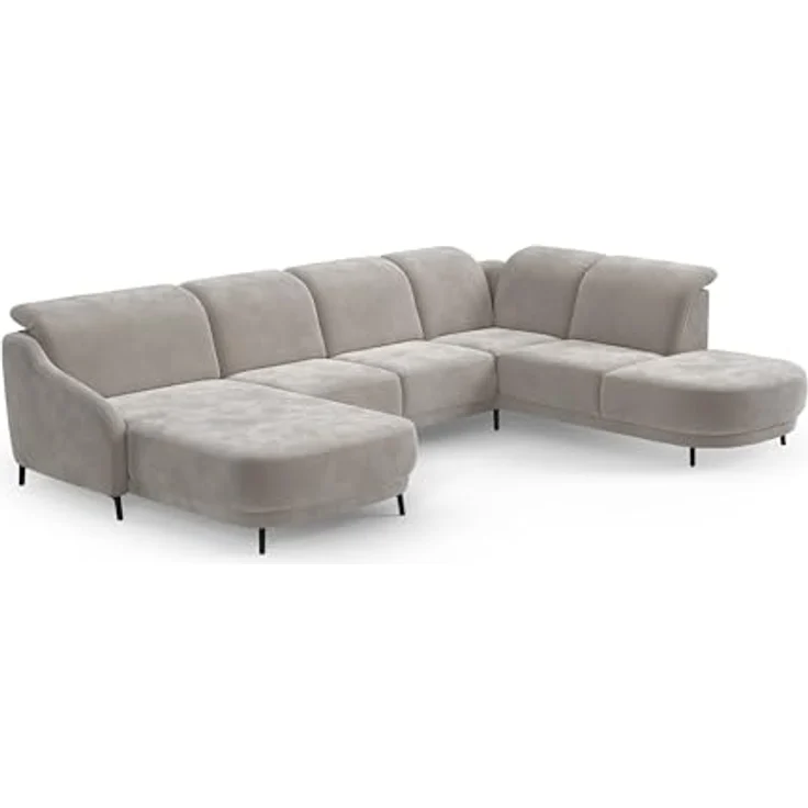 CAVADORE Wohnlandschaft Blue, Sofalandschaft mit Longchair im modernen Design, inkl. kopfteilverstellung, Vorziehsitz motorisch, Klapptisch, USB-Anschluss, mattschwarzen Metallfüßen, Hellgrau – Bild 1