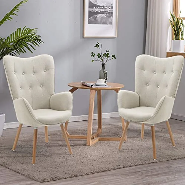 MEUBLE COSY Sessel Wohnzimmer Relaxsessel Lesesessel Lehnstühle Polstersessel Einzelsofa mit Holzbein Ohrensessel für Schlafzimmer Büro Vanity, Stoff, Beige – Bild 7