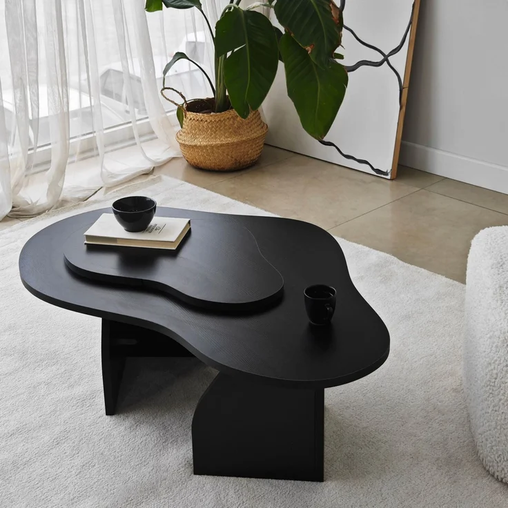 Stylish Black Coffee Table, 105 x 35 x 65 cm | 100% Melamine Coated Particle Board, 18 mm Thickness | Modern Abstract Design for Home & Office – Bild 5