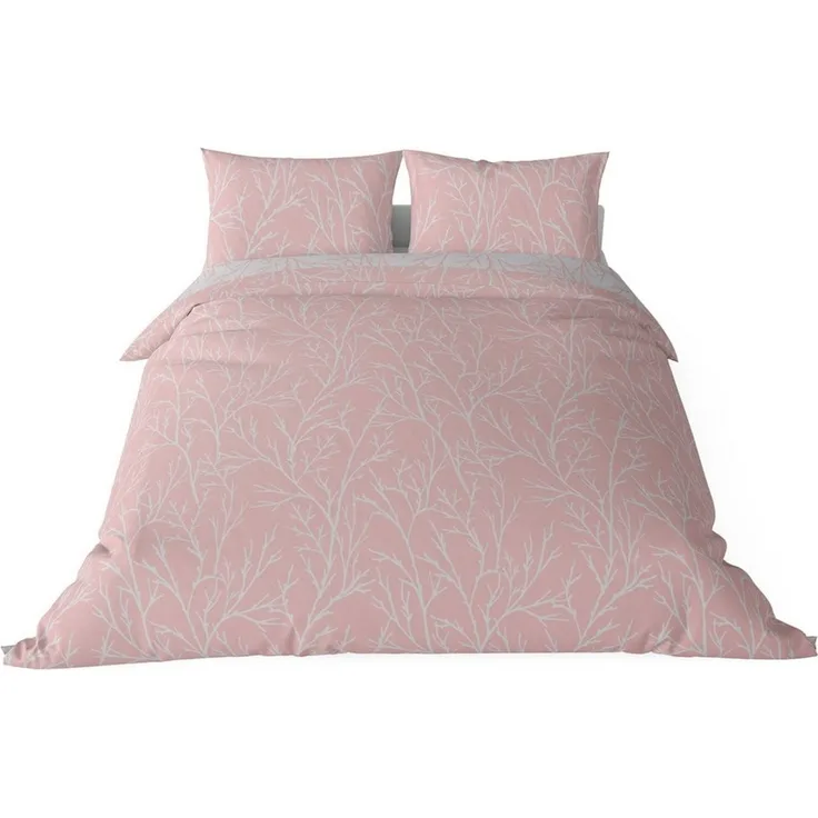 Brielle Bettwäsche Mako Satin Wendebettwäsche-Set - 3-tlg - Rosa-Grau, 3 teilig, Mit Reißverschluss, 100% Baumwolle