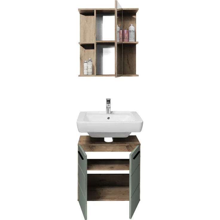 Badezimmer-Set >Vista< (3-tlg.) in Viking Oak / Schilfgrün - 115x190x31 (BxHxT) – Bild 4