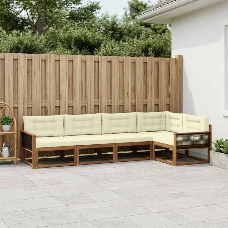 vidaXL Outdoor-Sofagarnitur 5 stk. 5-Sitzer Natur und Creme 3382563 – Bild 1