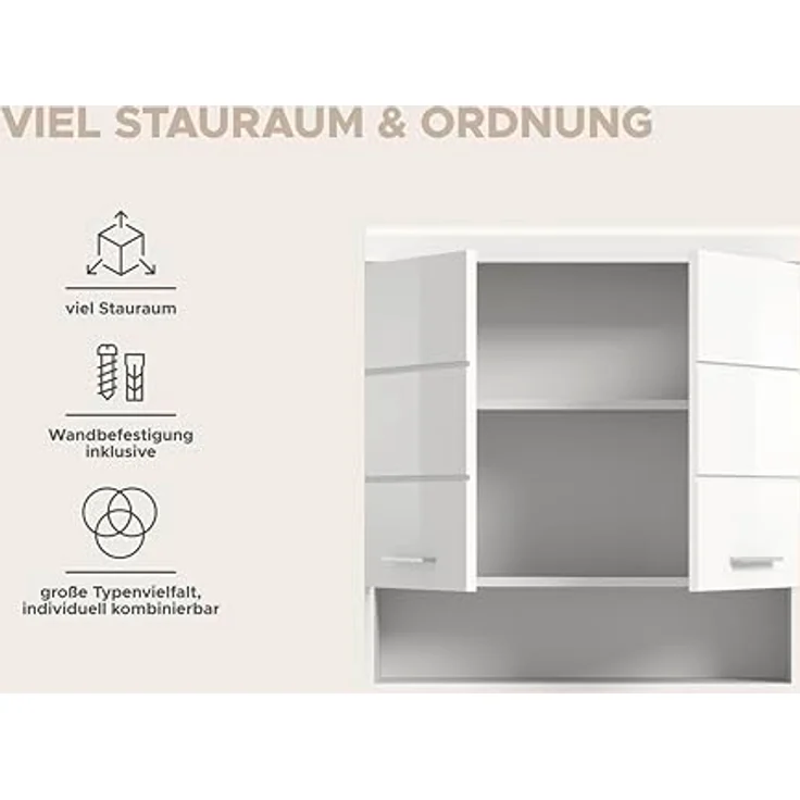 Xonox Scout Hängeschrank (B/H/T: 74x79x24 cm) in weiß Nachbildung und weiß Hochglanz tiefzieh – Bild 6
