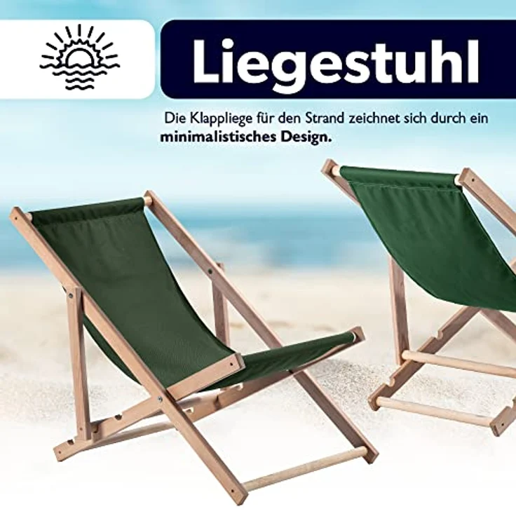 Kadax Holzliegestuhl, klappbar, Dunkelgrün, Buchenholz, 53x78 cm, robust und UV-beständig, bis 120 kg tragbar – Bild 4