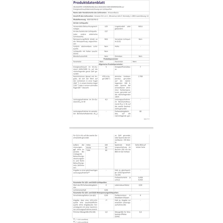 Amazon Basics LED-Leuchtmittel, Edison-Sockel E27, 4,3 W (entspricht 40-W-Glühbirne), nicht dimmbar, klares Filament, 6 Stück (1er Pack), Warmweiß – Bild 8