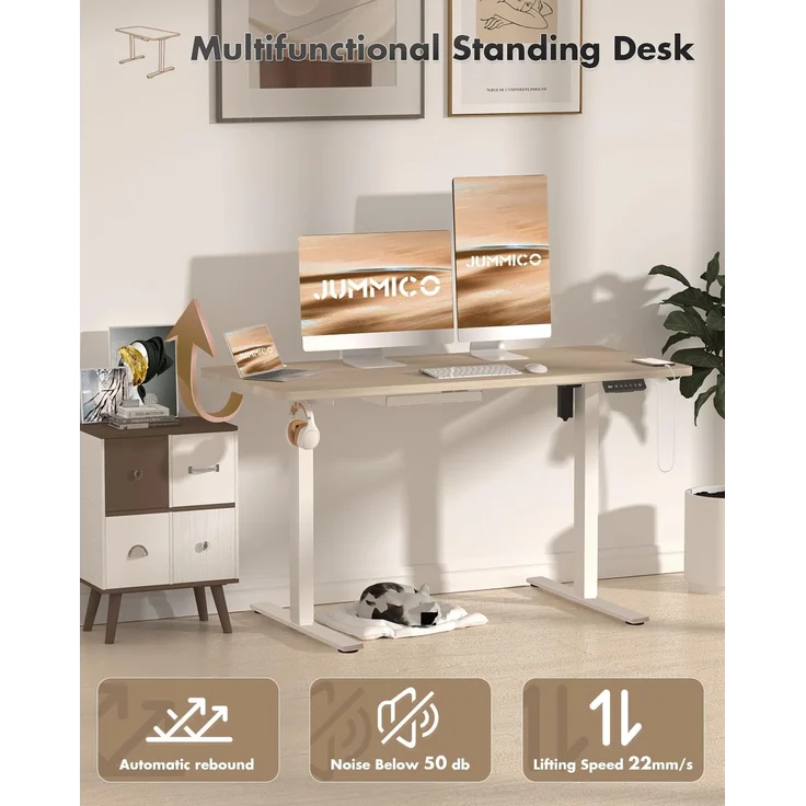 JUMMICO Schreibtisch Höhenverstellbar Elektrisch, Ergonomischer Steh-Sitz Tisch mit Tischplatte, Höhenverstellbarer Computertisch, Höhenverstellbarer Schreibtisch Adjustable Desk,100x60 cm, Beige – Bild 7