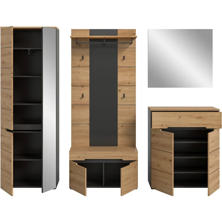 Garderobenkombination (B/H/T: 255x190x37 cm) in Artisan Nachbildung – Bild 3