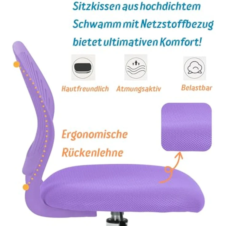 FurnitureR Bürostuhl Drehstuhl Höhenverstellbar 360 Grad Drehung Stoffbezug SGS Gaslift 130kg PP Rücken PU Rollen – Bild 4
