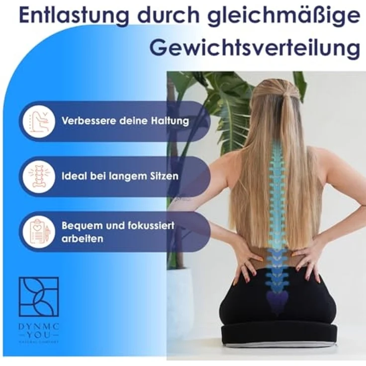 DYNMC you Sitzkissen Stuhl - Test SEHR GUT - Sitzkissen Bürostuhl, Keilkissen Entlastet Rücken & Erhöht Sitzkomfort - Bürostuhl unterlage – Bild 4