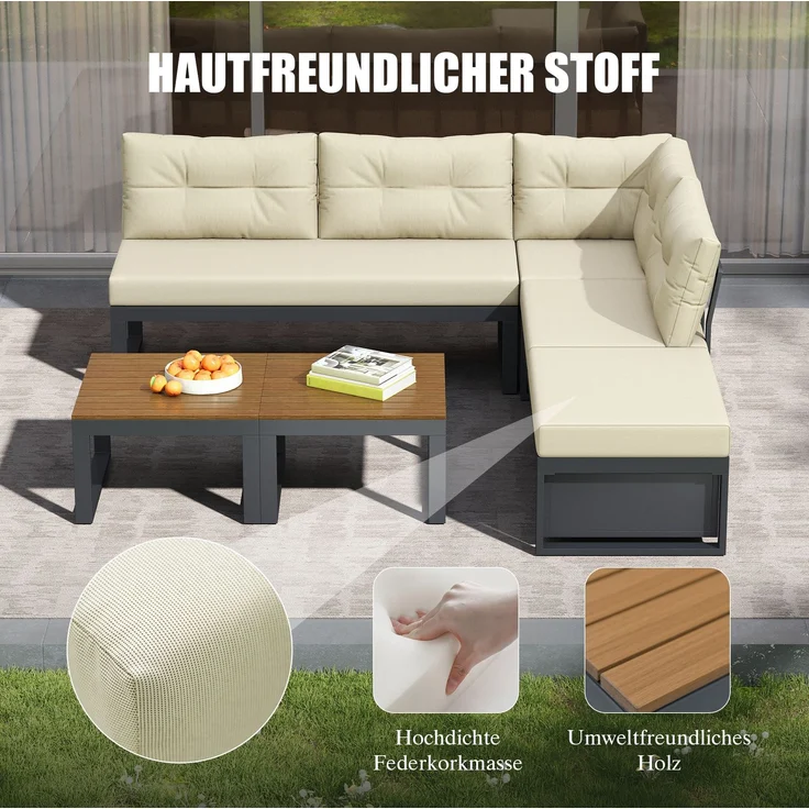 Gartenlounge-Set, Polyester mit Liegefunktion & Stauraum, 191,5x191,5x79 cm, Beige – Bild 8