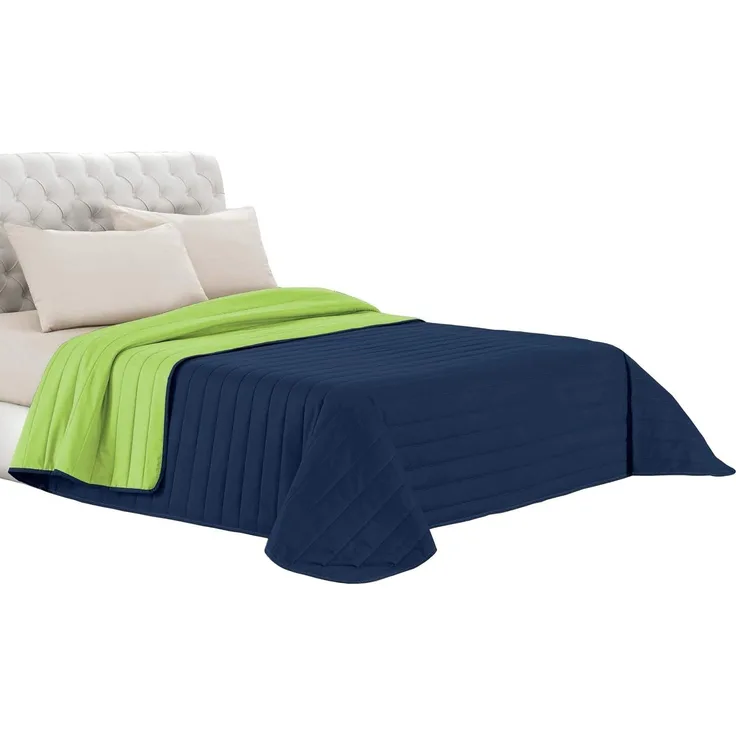 Italian Bed Linen Q-EL-2P Elegant Sommer Steppdecke apfelgrün/dunkel blau, 100% Mikrofaser, 260x270 cm