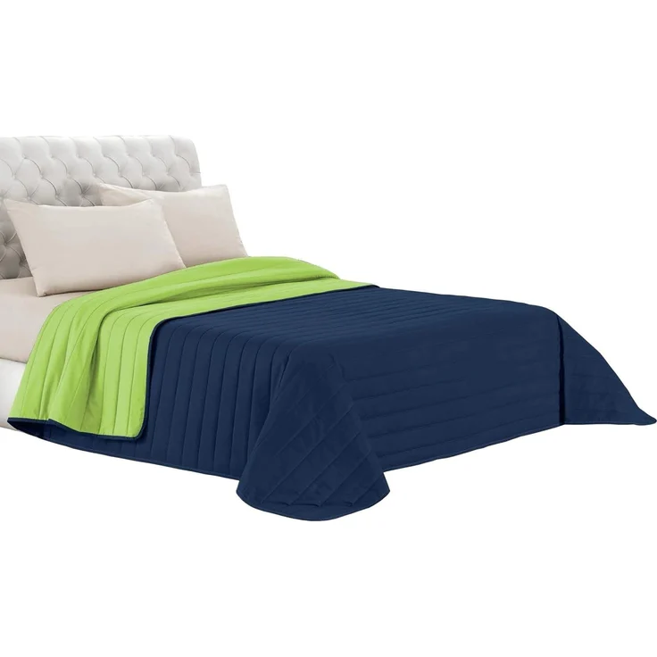Italian Bed Linen Q-EL-2P Elegant Sommer Steppdecke apfelgrün/dunkel blau, 100% Mikrofaser, 260x270 cm – Bild 1