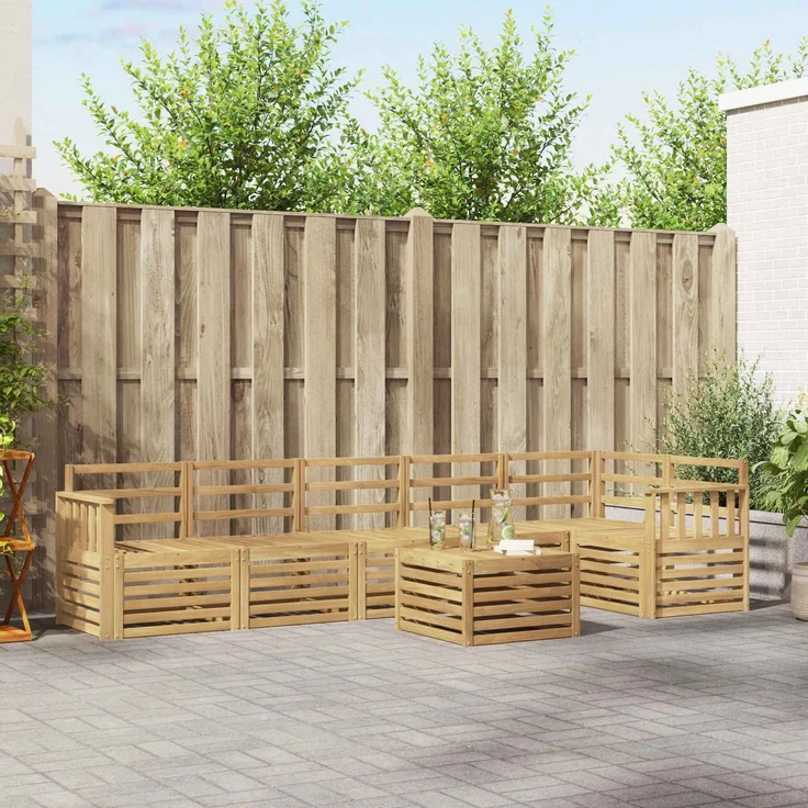 vidaXL Outdoor-Sofagarnitur 7 stk. 6-Sitzer Weiß Massivholz Akazie 3391944 – Bild 1