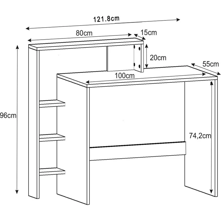 Moderner Schreibtisch, Weiß, 121,8 x 96 x 55 cm | 100% melaminbeschichtete Spanplatte, 18 mm stark | Stilvoll & Funktional – Bild 3