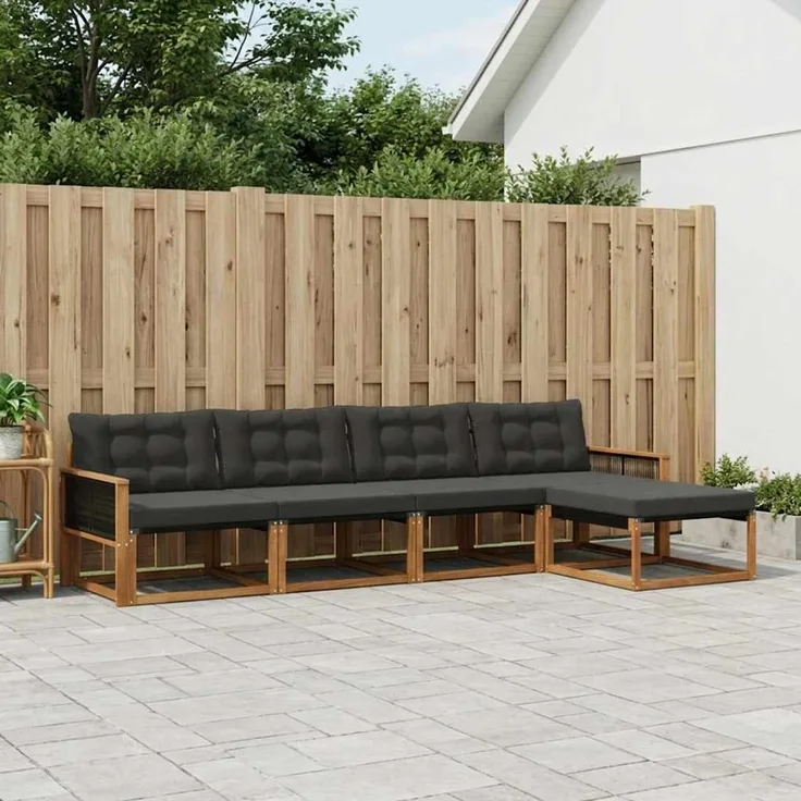 vidaXL Outdoor-Sofagarnitur 5 stk. 5-Sitzer Natur und Schwarz 3381360