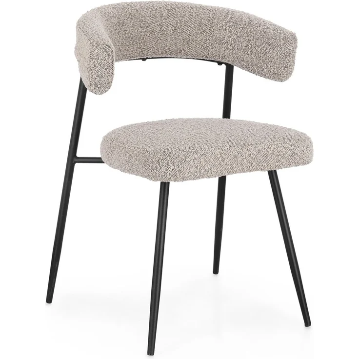 Esszimmerstuhl Amaia 4er-Set aus Boucle, modern gepolstert, grau, Metallgestell schwarz – Bild 1