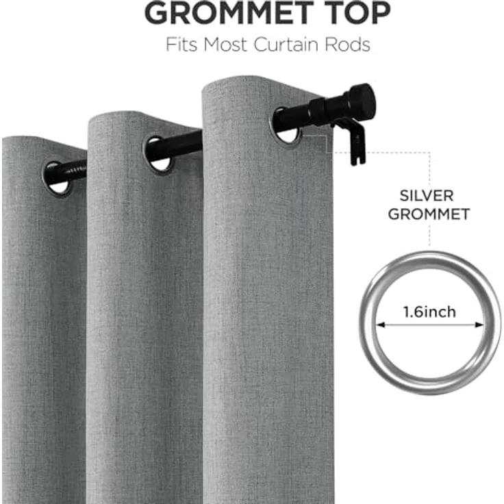 Joydeco Graue Vorhänge, Verdunkelungsvorhänge für Schlafzimmer, 228,6 cm, Vorhänge für Schlafzimmer, Leinenzimmer, verdunkelnd, Jute, strukturierte Vorhänge und Vorhänge (132,1 x 228,6 cm, Hellgrau) – Bild 5
