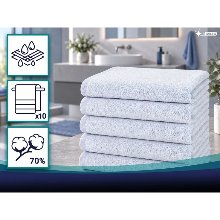 ZOLLNER 10er Set Handtücher, 70% Baumwolle, 30% Polyester, blau, 50x100 cm – Bild 3