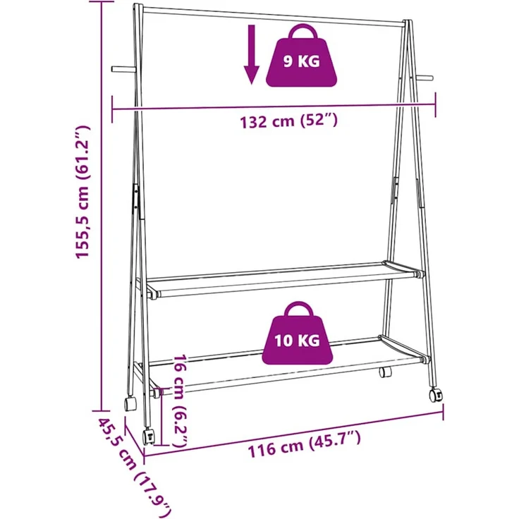 vidaXL Kleiderständer mit Ablagen und Rollen 132x45,5x155,5 cm Bambus 4008913 – Bild 9